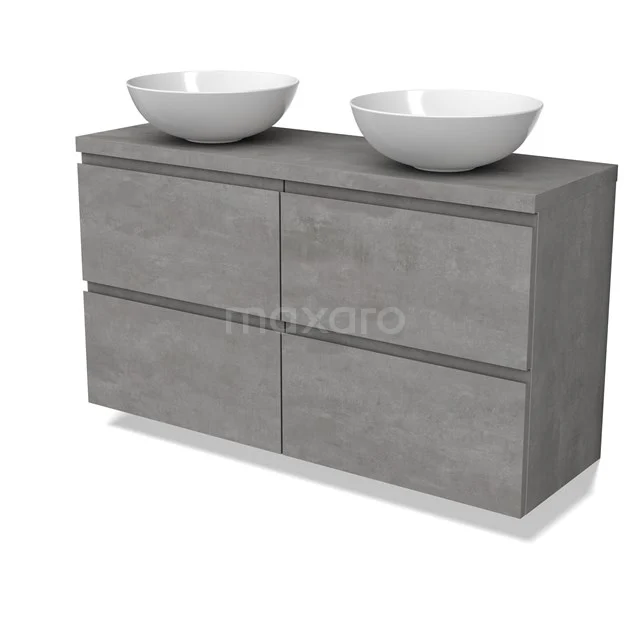 Modulo Plato Slim Badmöbel mit Aufsatzwaschbecken | 120 cm Hellgrauer Beton Grifflos front Hellgrauer Beton blatt 4 Schubladen BMK38-00517