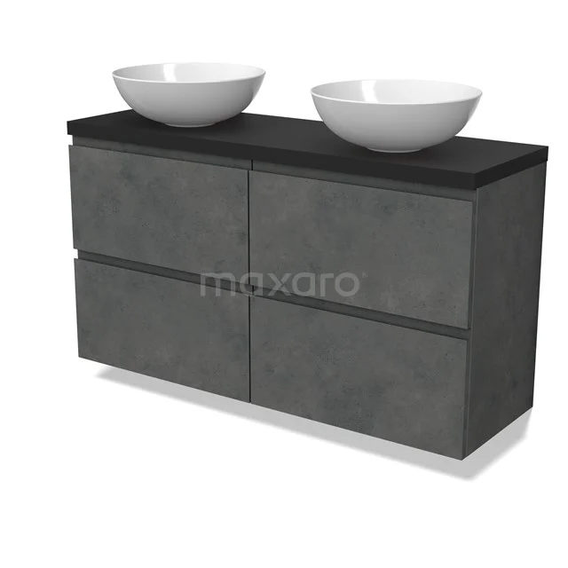 Modulo Plato Slim Vanity units for countertop basin | 120 cm Dark grey concrete Handle-less front Matte black worktop 4 drawers BMK38-00519