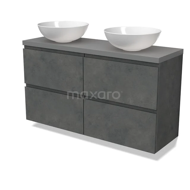 Modulo Plato Slim Vanity units for countertop basin | 120 cm Dark grey concrete Handle-less front Mid grey worktop 4 drawers BMK38-00520