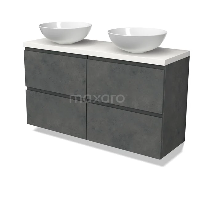 Modulo Plato Slim Badmöbel mit Aufsatzwaschbecken | 120 cm Dunkelgrauer Beton Grifflos front Matt Weiß blatt 4 Schubladen BMK38-00522 Modulo Plato Slim Badmöbel mit Aufsatzwaschbecken | 120 cm Dunkelgrauer Beton Grifflos front Matt Weiß blatt 4 Schubladen BMK38-00522