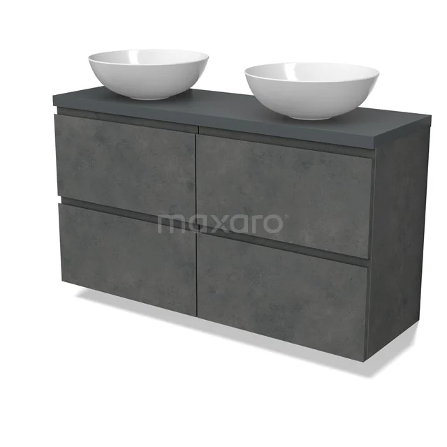 Modulo Plato Slim Vanity units for countertop basin | 120 cm Dark grey concrete Handle-less front Dark grey worktop 4 drawers BMK38-00523