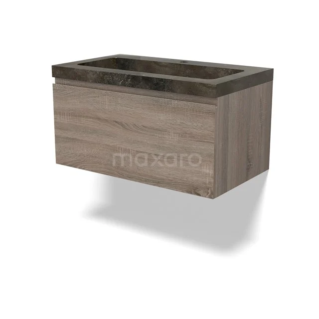 Modulo Vanity units with basin | 80 cm Oak Handle-less front Natural stone 1 drawer BMW11-04253
