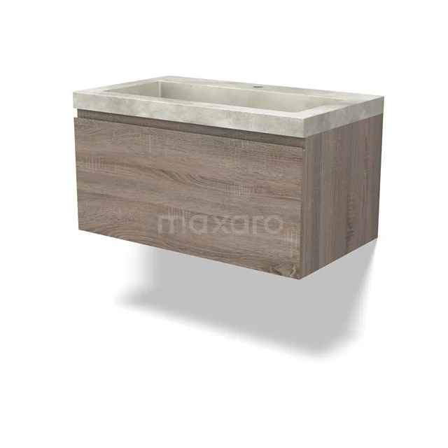 Modulo Vanity units with basin | 80 cm Oak Handle-less front Concrete 1 drawer BMW11-04257