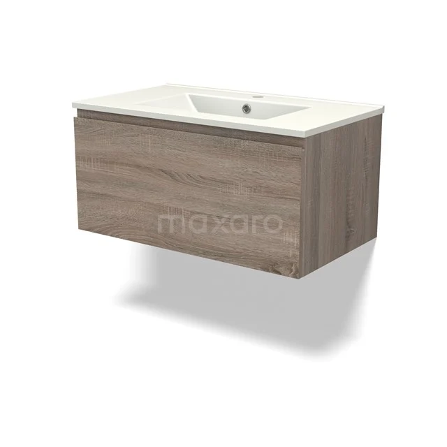 Modulo Vanity units with basin | 80 cm Oak Handle-less front Ceramic 1 drawer BMW11-04260