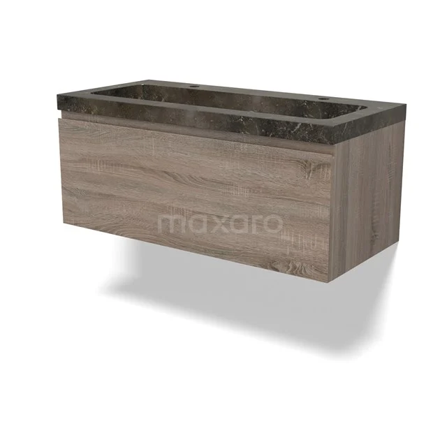 Modulo Vanity units with basin | 100 cm Oak Handle-less front Natural stone 1 drawer BMW11-04280