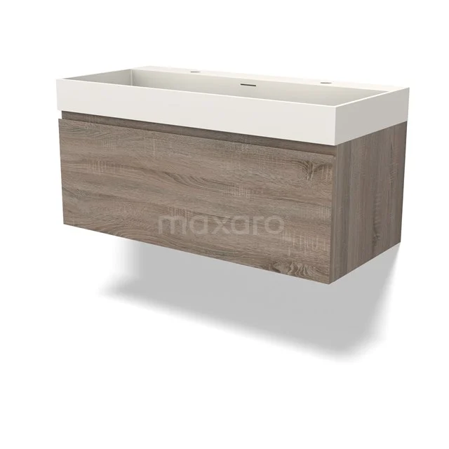 Modulo Vanity units with basin | 100 cm Oak Handle-less front Solid surface 1 drawer BMW11-04281