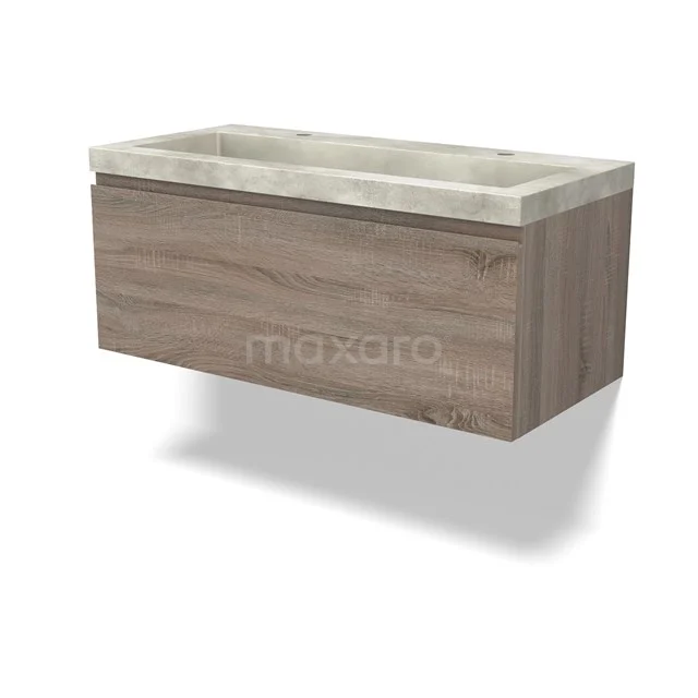 Modulo Vanity units with basin | 100 cm Oak Handle-less front Concrete 1 drawer BMW11-04284