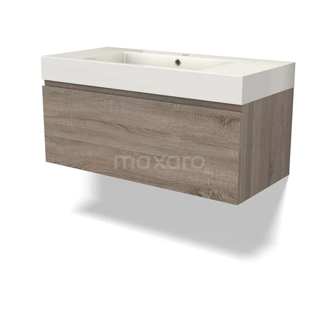 Modulo Vanity units with basin | 100 cm Oak Handle-less front Mineral marble 1 drawer BMW11-04288