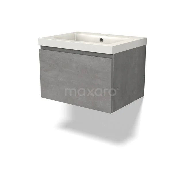 Modulo Waschtische | 60 cm Hellgrauer Beton Grifflos front Mineralguss 1 Schublade BMW11-04319