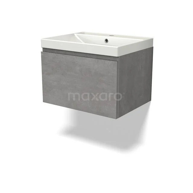 Modulo Waschtische | 60 cm Hellgrauer Beton Grifflos front Keramik 1 Schublade BMW11-04328