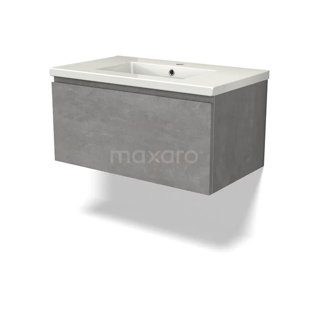 Modulo Badkamermeubel met wastafel | 80 cm Lichtgrijs beton Greeploos front Keramiek 1 lade BMW11-04346