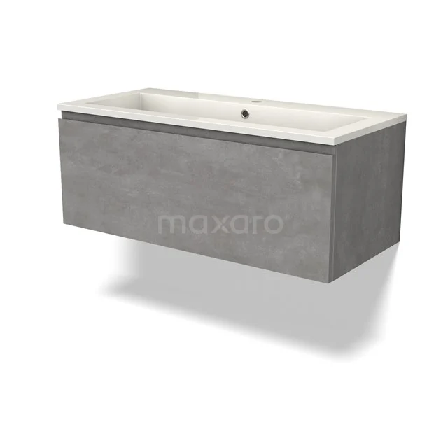 Modulo Vanity units with basin | 100 cm Light grey concrete Handle-less front Mineral marble 1 drawer BMW11-04366
