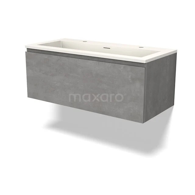 Modulo Waschtische | 100 cm Hellgrauer Beton Grifflos front Solid Surface 1 Schublade BMW11-04370