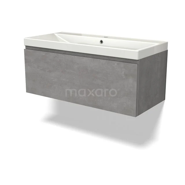 Modulo Vanity units with basin | 100 cm Light grey concrete Handle-less front Ceramic 1 drawer BMW11-04376