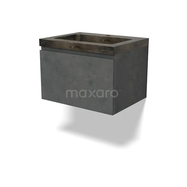 Modulo Vanity units with basin | 60 cm Dark grey concrete Handle-less front Natural stone 1 drawer BMW11-04414