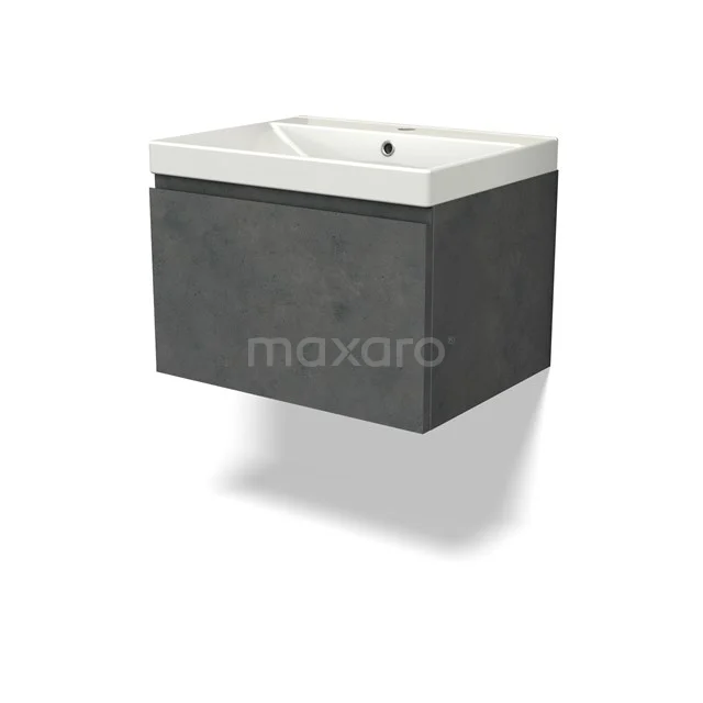 Modulo Waschtische | 60 cm Dunkelgrauer Beton Grifflos front Keramik 1 Schublade BMW11-04419