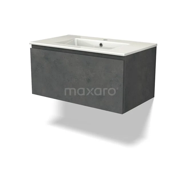 Modulo Vanity units with basin | 80 cm Dark grey concrete Handle-less front Ceramic 1 drawer BMW11-04429