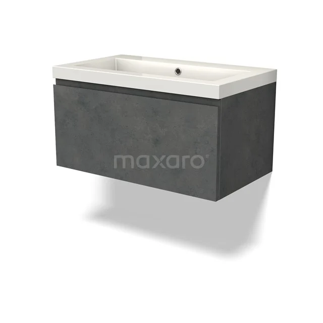 Modulo Vanity units with basin | 80 cm Dark grey concrete Handle-less front Mineral marble 1 drawer BMW11-04430