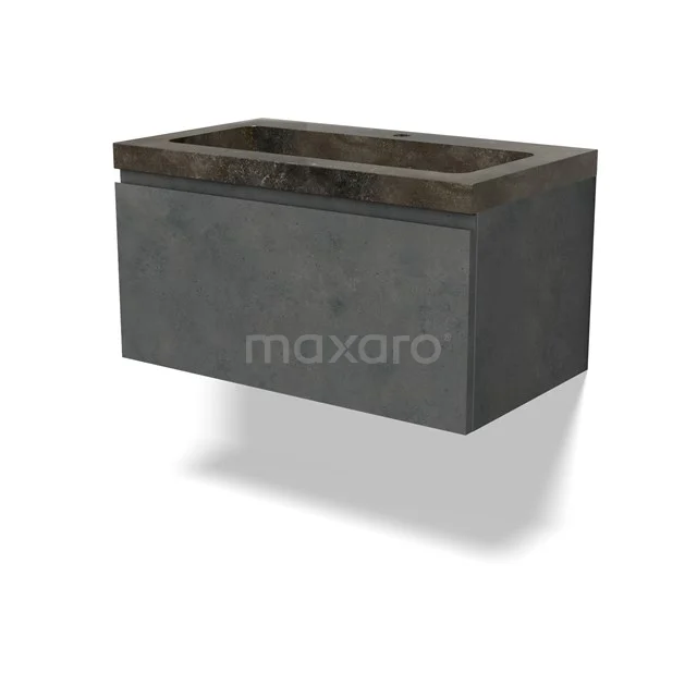 Modulo Vanity units with basin | 80 cm Dark grey concrete Handle-less front Natural stone 1 drawer BMW11-04435