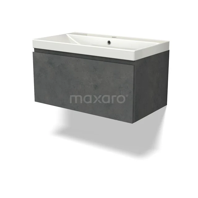 Modulo Vanity units with basin | 80 cm Dark grey concrete Handle-less front Ceramic 1 drawer BMW11-04440