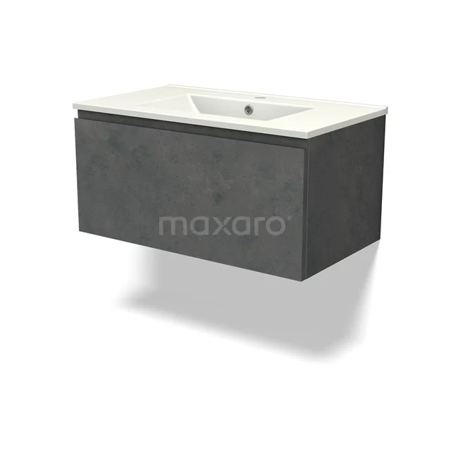 Modulo Vanity units with basin | 80 cm Dark grey concrete Handle-less front Ceramic 1 drawer BMW11-04442