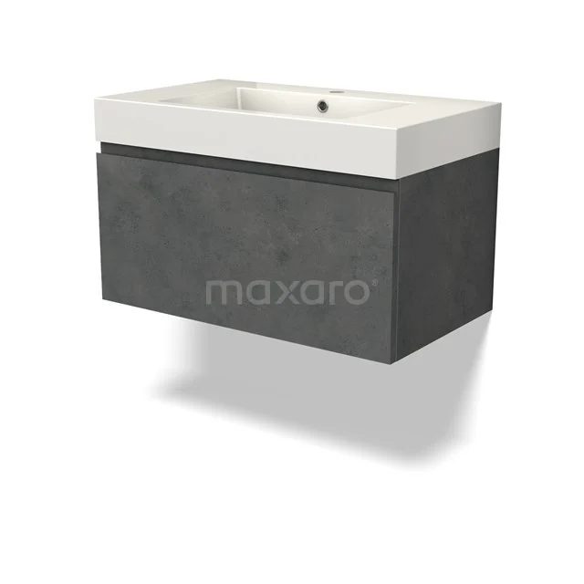 Modulo Vanity units with basin | 80 cm Dark grey concrete Handle-less front Mineral marble 1 drawer BMW11-04443