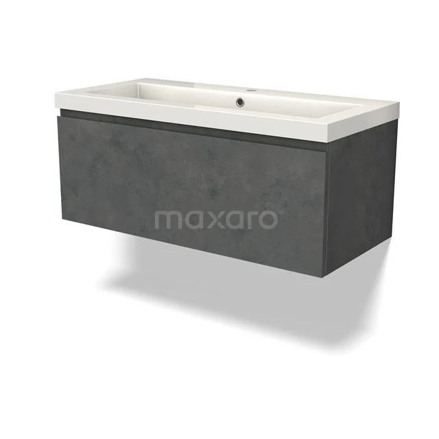 Modulo Vanity units with basin | 100 cm Dark grey concrete Handle-less front Mineral marble 1 drawer BMW11-04454