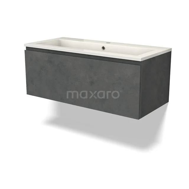 Modulo Vanity units with basin | 100 cm Dark grey concrete Handle-less front Mineral marble 1 drawer BMW11-04457