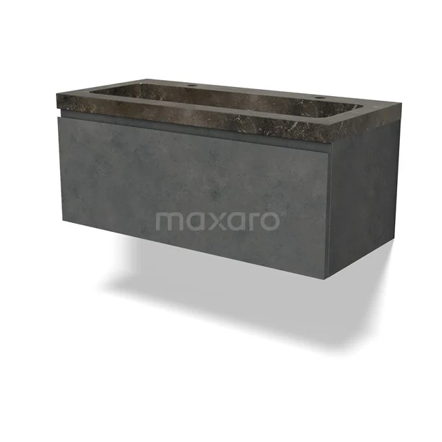 Modulo Vanity units with basin | 100 cm Dark grey concrete Handle-less front Natural stone 1 drawer BMW11-04462