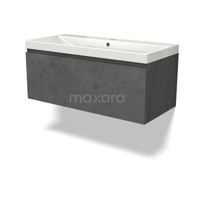 Modulo Waschtische | 100 cm Dunkelgrauer Beton Grifflos front Keramik 1 Schublade BMW11-04467