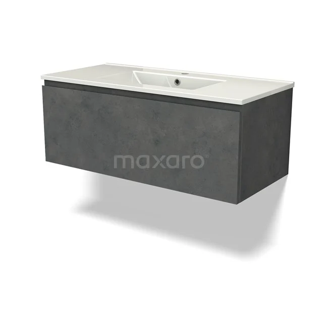 Modulo Vanity units with basin | 100 cm Dark grey concrete Handle-less front Ceramic 1 drawer BMW11-04468