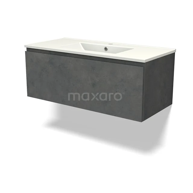 Modulo Vanity units with basin | 100 cm Dark grey concrete Handle-less front Ceramic 1 drawer BMW11-04469