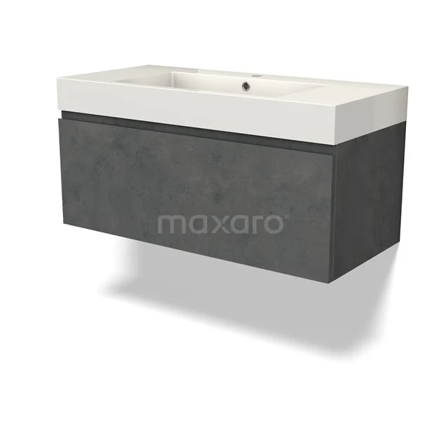 Modulo Waschtische | 100 cm Dunkelgrauer Beton Grifflos front Mineralguss 1 Schublade BMW11-04470