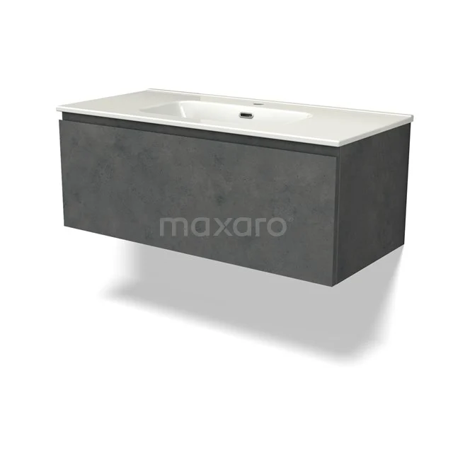 Modulo Waschtische | 100 cm Dunkelgrauer Beton Grifflos front Keramik 1 Schublade BMW11-04471