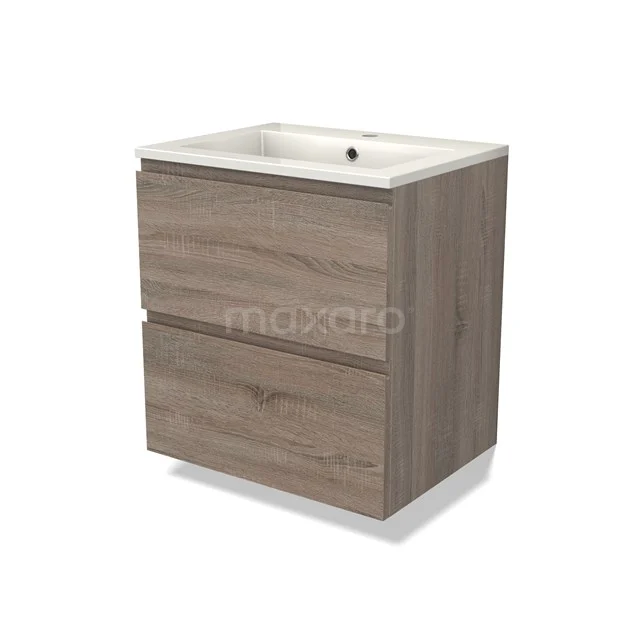 Modulo Vanity units with basin | 60 cm Oak Handle-less front Mineral marble 2 Stacked drawers BMW17-04400