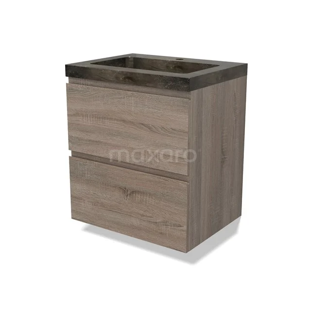 Modulo Vanity units with basin | 60 cm Oak Handle-less front Natural stone 2 Stacked drawers BMW17-04403