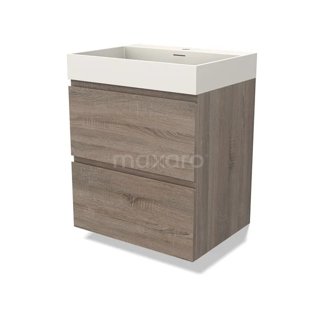 Modulo Vanity units with basin | 60 cm Oak Handle-less front Solid surface 2 Stacked drawers BMW17-04404