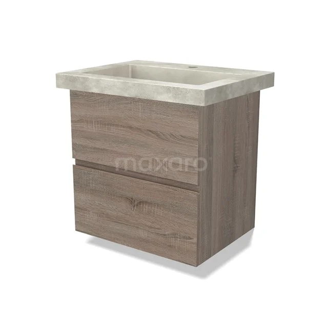 Modulo Vanity units with basin | 60 cm Oak Handle-less front Concrete 2 Stacked drawers BMW17-04407