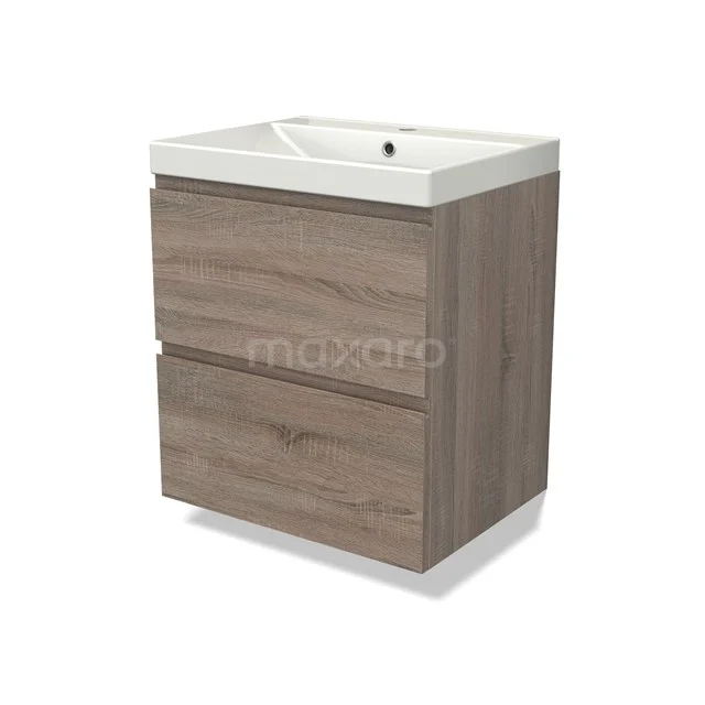Modulo Vanity units with basin | 60 cm Oak Handle-less front Ceramic 2 Stacked drawers BMW17-04408