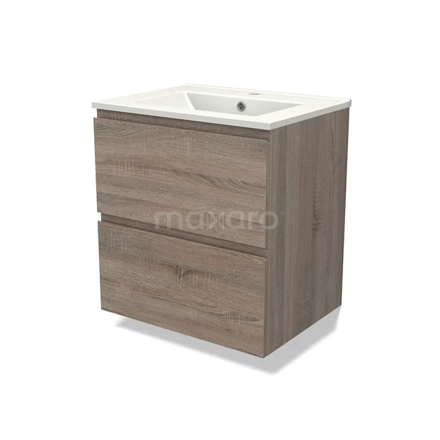 Modulo Vanity units with basin | 60 cm Oak Handle-less front Ceramic 2 Stacked drawers BMW17-04410