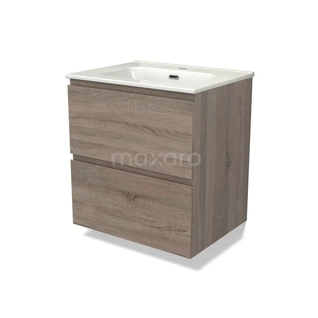 Modulo Vanity units with basin | 60 cm Oak Handle-less front Ceramic 2 Stacked drawers BMW17-04412