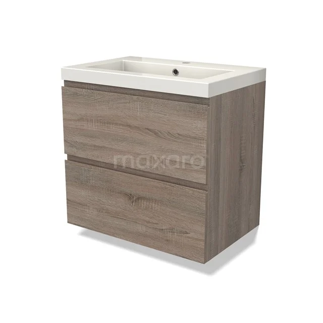 Modulo Vanity units with basin | 70 cm Oak Handle-less front Mineral marble 2 Stacked drawers BMW17-04414