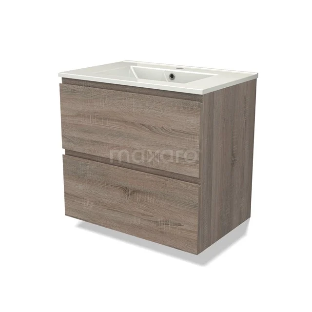 Modulo Vanity units with basin | 70 cm Oak Handle-less front Ceramic 2 Stacked drawers BMW17-04416