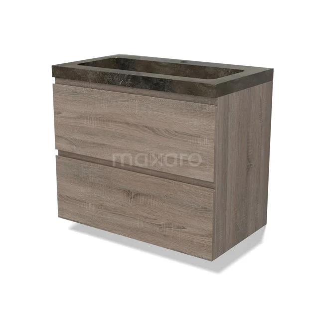 Modulo Vanity units with basin | 80 cm Oak Handle-less front Natural stone 2 Stacked drawers BMW17-04424