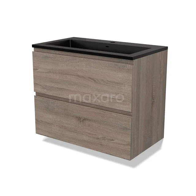 Modulo Vanity units with basin | 80 cm Oak Handle-less front Quartz 2 Stacked drawers BMW17-04427