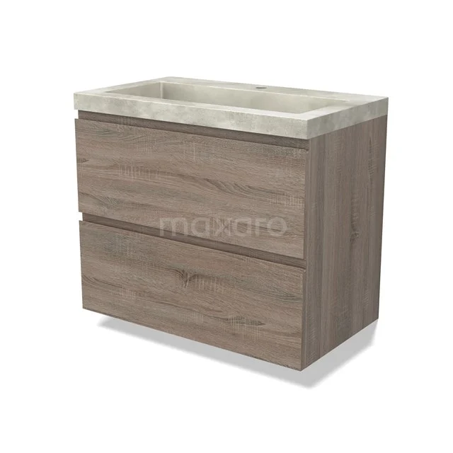 Modulo Vanity units with basin | 80 cm Oak Handle-less front Concrete 2 Stacked drawers BMW17-04428