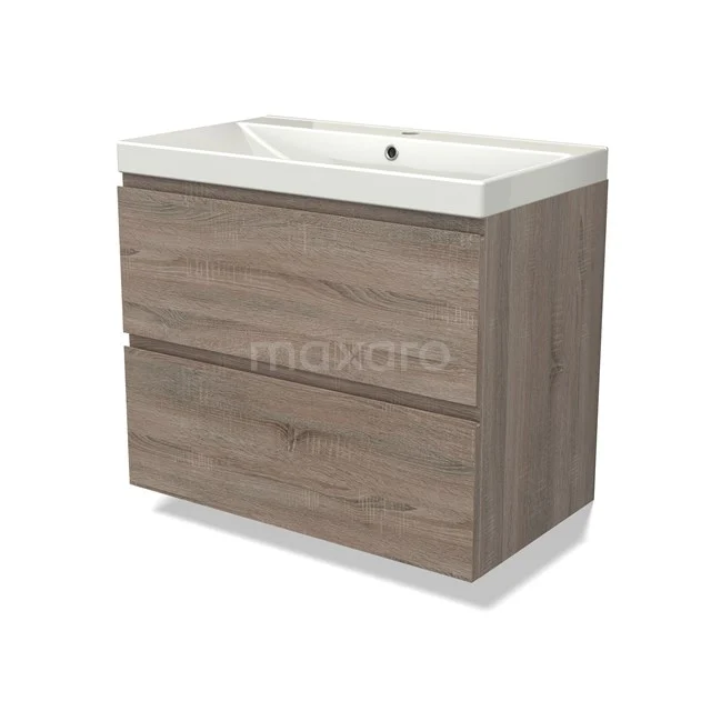 Modulo Vanity units with basin | 80 cm Oak Handle-less front Ceramic 2 Stacked drawers BMW17-04429