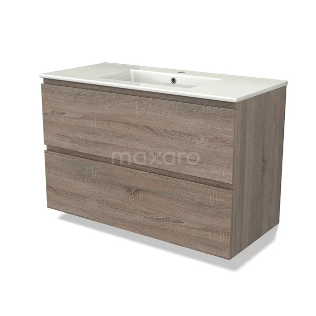 Modulo Vanity units with basin | 100 cm Oak Handle-less front Ceramic 2 Stacked drawers BMW17-04441