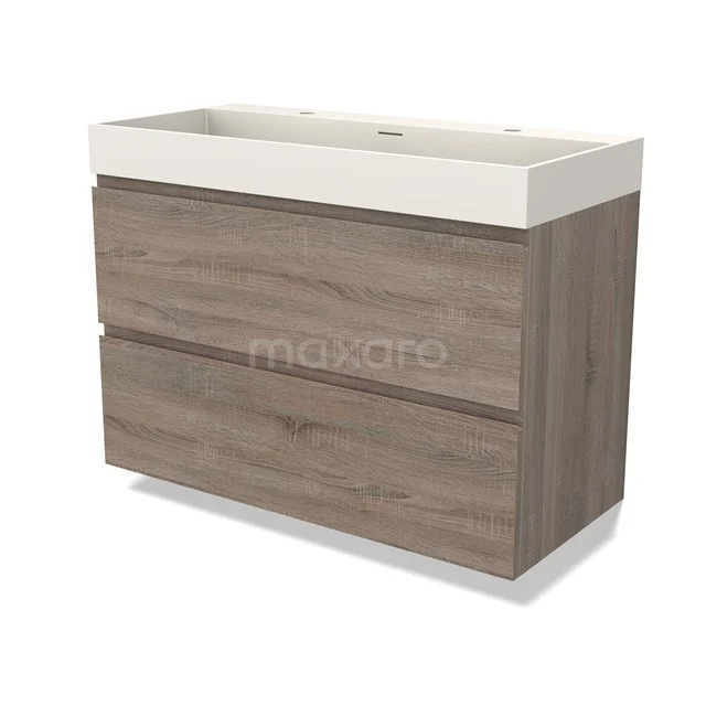 Modulo Vanity units with basin | 100 cm Oak Handle-less front Solid surface 2 Stacked drawers BMW17-04452