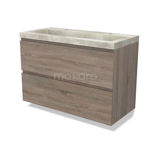 Modulo Vanity units with basin | 100 cm Oak Handle-less front Concrete 2 Stacked drawers BMW17-04455